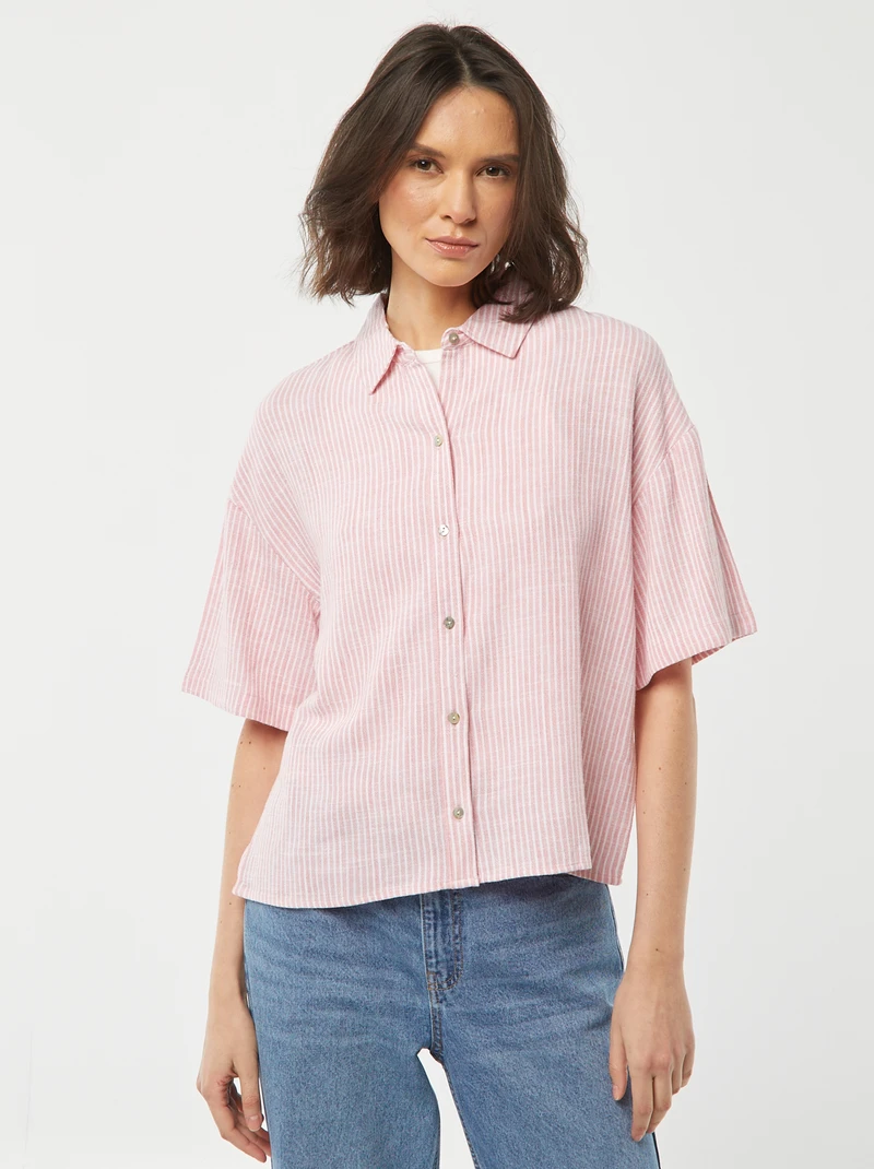 Oversized linen women blouse-pink